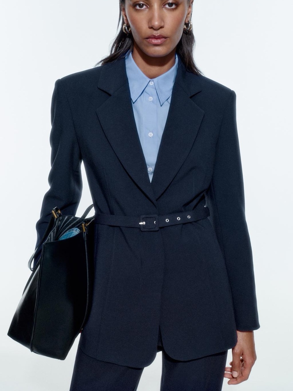 Zara Tailored Dark Blue Belted Blazer